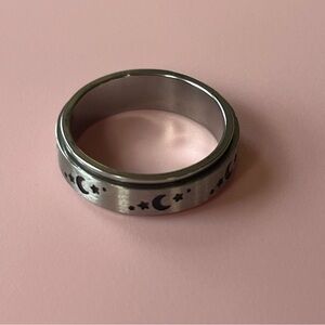 Silver and Black Celestial Ring with Engraved Stars